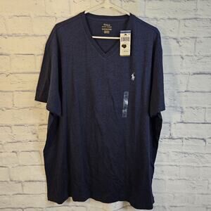 Polo Ralph Lauren Shirt Men XXL Blue V-Neck Embroidered Pony NEW